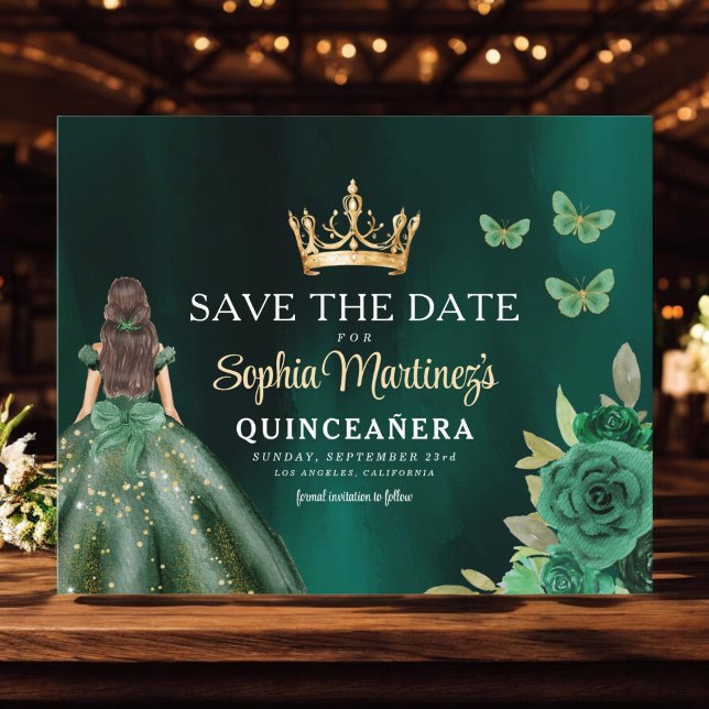 Budget Green Princess Quinceañera Save the Date (Creator Uploaded)