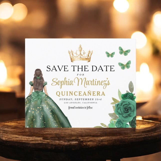 Budget Green Princess Quinceañera Save the Date (Creator Uploaded)