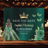 Enchanted Forest Emerald Green Dress Quinceaera Save The Date | Zazzle