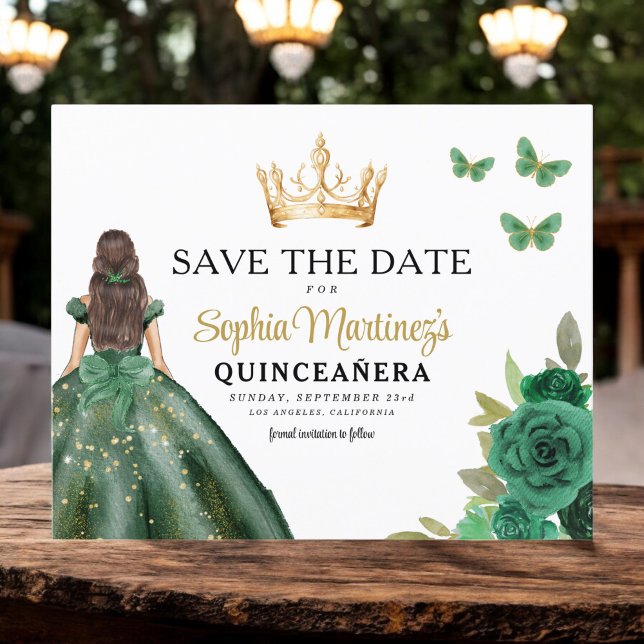 Budget Green Princess Quinceañera Save the Date Flyer (Creator Uploaded)