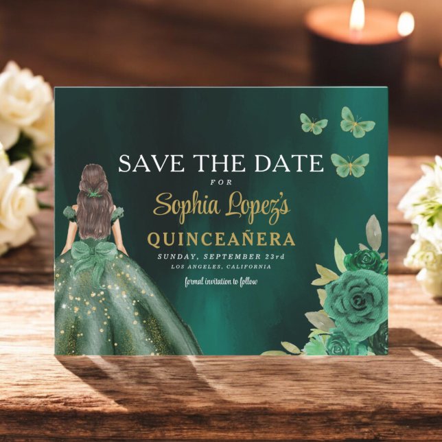Budget Green Princess Quinceañera Save the Date Flyer (Creator Uploaded)