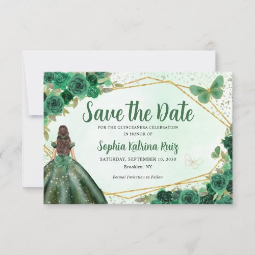 Budget Green Princess Quinceaera Save the Date Note Card