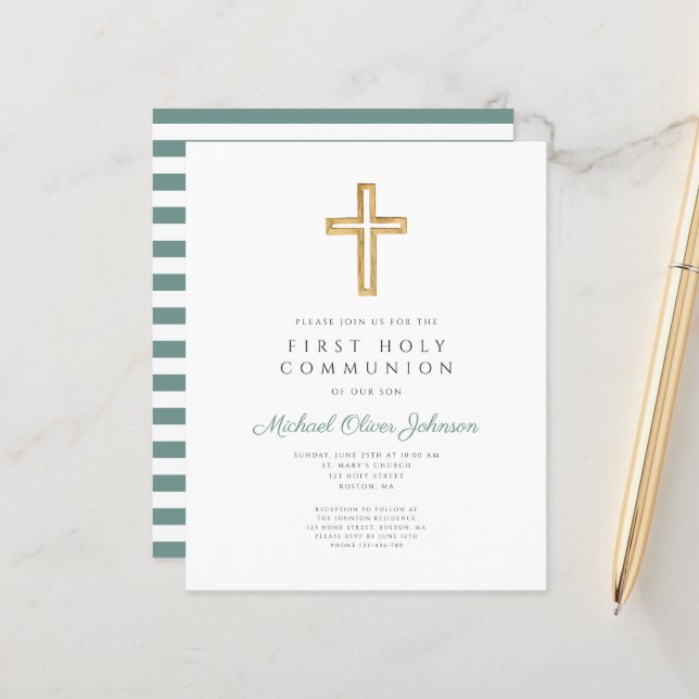 Budget Green Religious Boy First Communion Sheet (Front/Back In Situ)