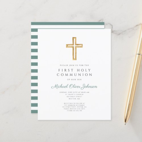 Budget Green Religious Boy First Communion Sheet