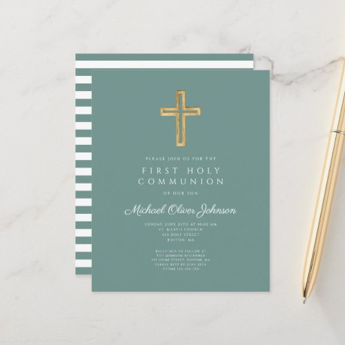 Budget Green Religious Boy First Communion Sheet