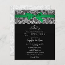 Budget Green Ribbon Lace Quinceañera  Invitation