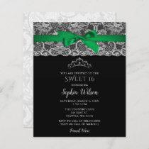 Budget Green Ribbon Lace Sweet 16 Invitation
