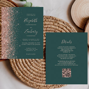 Budget Green Rose Gold Glitter QR Code Wedding
