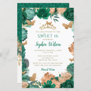 Budget Green Roses Gold Butterflies Sweet 16