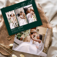 Budget Green Save the Date 3 Photo Invitations