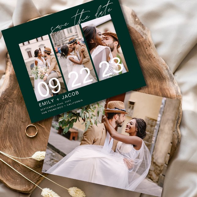 Budget Green Save the Date 3 Photo Invitations Flyer (Creator Uploaded)