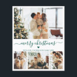 Budget Green Script 4 Photo Collage Christmas Card<br><div class="desc">Budget Modern Elegant Heart Green Script 4 Photo Collage Merry Christmas Script Holiday Thin Card. Note: thinner than postcard! This festive minimal four (4) photo holiday card template features a pretty photo collage, a little doodle heart and says Merry Christmas! The „Merry Christmas” greeting text is written in a beautiful...</div>