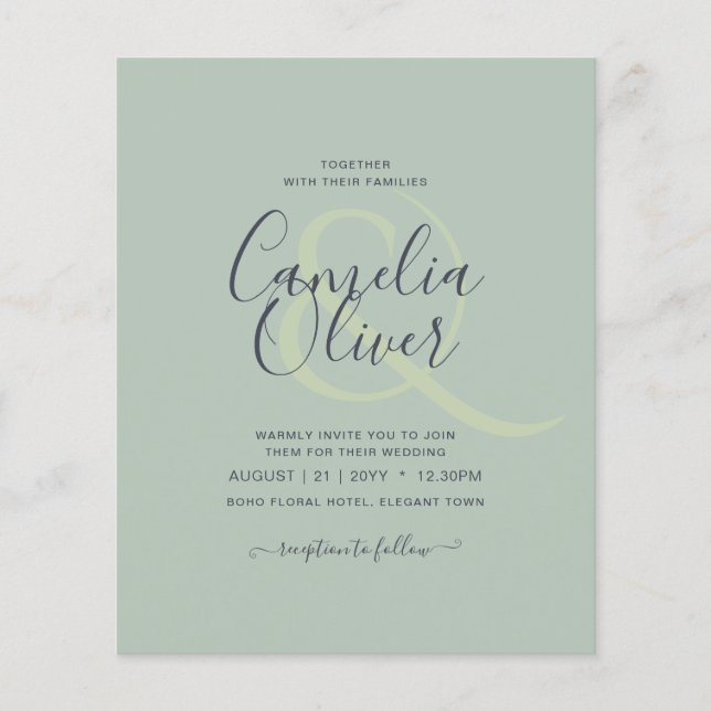 BUDGET Green Script Calligraphy Ampersand Wedding Flyer (Front)
