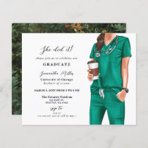 Budget Green Scrubs Nurse Photo Graduation Invite
