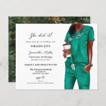 Budget Green Scrubs Nurse Photo Graduation Invite