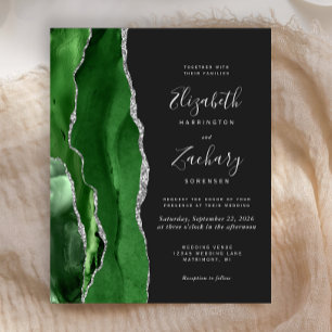 Budget Green Silver Agate Dark Wedding Invitation