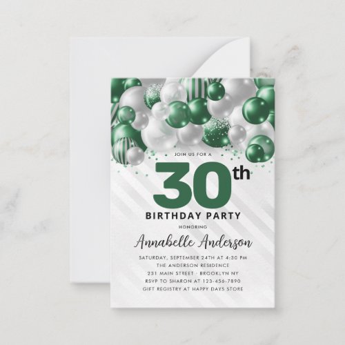 Budget Green Silver Balloon Glam Glitter Birthday Note Card