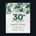 Budget Green Silver Balloon Glitter 30th Birthday<br><div class="desc">Modern Glam Emerald Green Silver Balloon Glitter Sparkle Any Age Birthday Invitation</div>