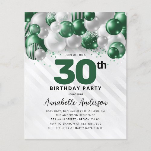 Budget Green Silver Balloon Glitter 30th Birthday