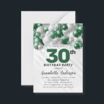 Budget Green Silver Balloon Glitter 30th Birthday Note Card<br><div class="desc">Modern Glam Emerald Green Silver Balloon Glitter Sparkle Any Age Birthday Invitation</div>
