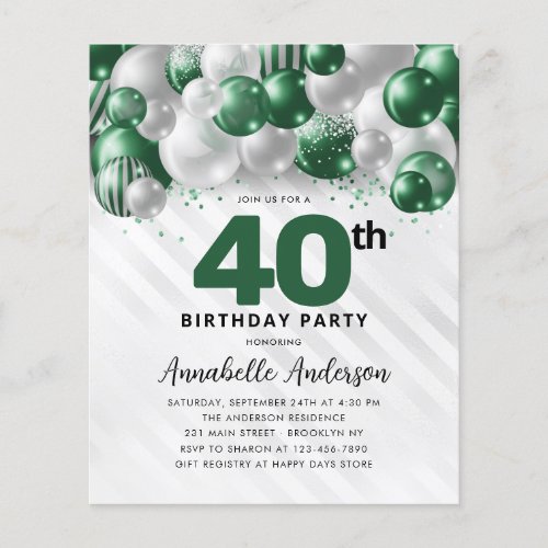 Budget Green Silver Balloon Glitter 40th Birthday