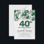 Budget Green Silver Balloon Glitter 40th Birthday Note Card<br><div class="desc">Modern Glam Emerald Green Silver Balloon Glitter Sparkle Any Age Birthday Invitation</div>
