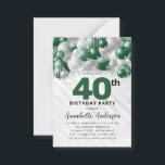 Budget Green Silver Balloon Glitter 40th Birthday Note Card<br><div class="desc">Modern Glam Emerald Green Silver Balloon Glitter Sparkle Any Age Birthday Invitation</div>