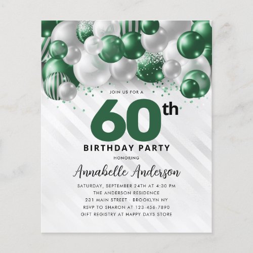 Budget Green Silver Balloon Glitter 60th Birthday