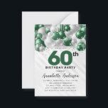 Budget Green Silver Balloon Glitter 60th Birthday Note Card<br><div class="desc">Modern Glam Emerald Green Silver Balloon Glitter Sparkle Any Age Birthday Invitation</div>