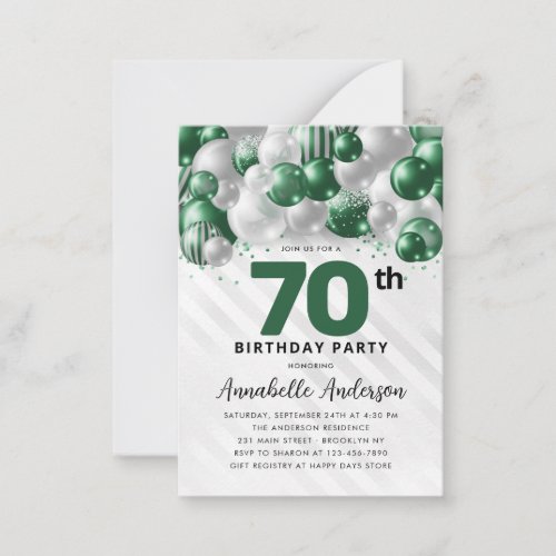 Budget Green Silver Balloon Glitter 70th Birthday Note Card