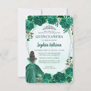 Budget Green Silver Floral Princess Quinceañera Note Card