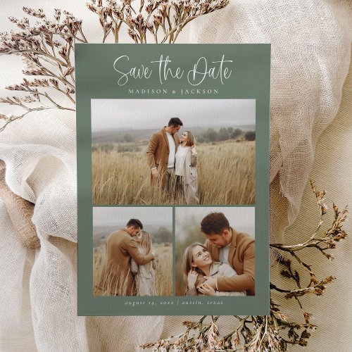 Budget Green Simple Calligraphy Script Photo Save The Date