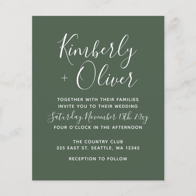 Budget Green Simple Modern Wedding Invitation (Front)