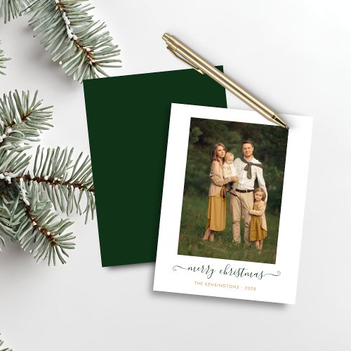 BUDGET Green Simple Script Merry Christmas Photo