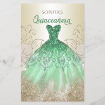 Budget Green Sparkle Dress Quinceañera Invitation