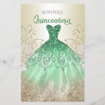 Budget Green Sparkle Dress Quinceañera Invitation