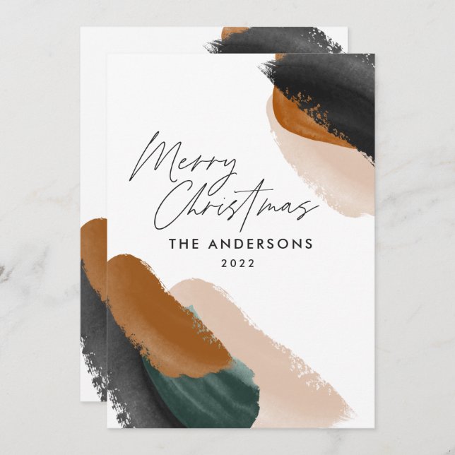 budget green terracotta modern minimal watercolor holiday card (Front/Back)