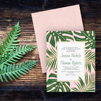 Budget Green Tropical Leaves Wedding Invitation by weddings_ at Zazzle