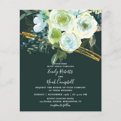 Budget Green Turquoise Floral Gold Photo Wedding Flyer