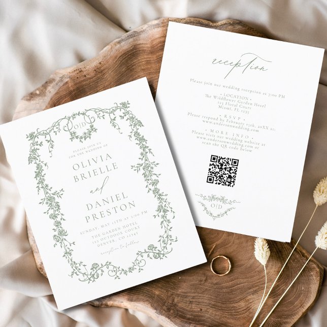 Budget Green Victorian QR Code All In One Wedding (Creator Uploaded)