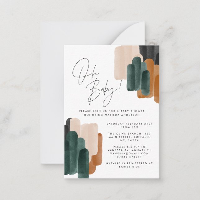 budget green watercolor baby shower invitation (Front)