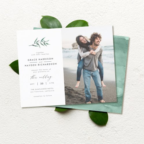 Budget Green Watercolor Branch Wedding Photo