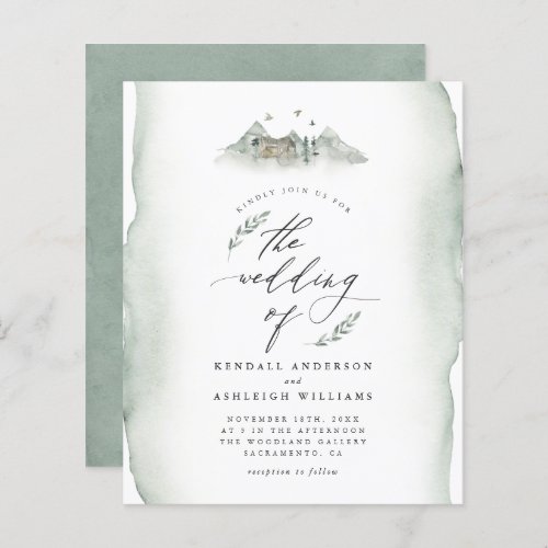 Budget Green Watercolor Leaves  Mountain Wedding