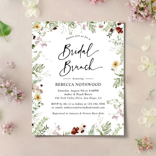 Budget Green Wildflowers Bridal Brunch Invitation