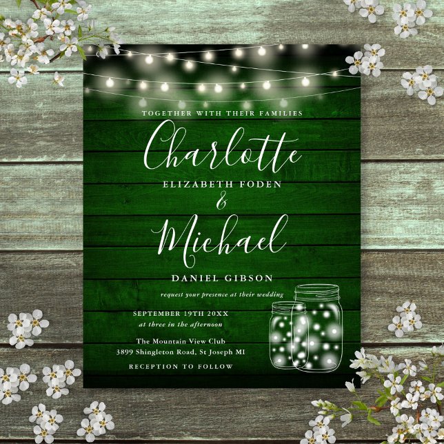 Budget Green Wood Mason Jars Wedding Invitation (Budget Green Wood Mason Jars Wedding Invitation)