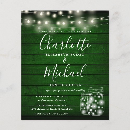 Budget Green Wood Mason Jars Wedding Invitation