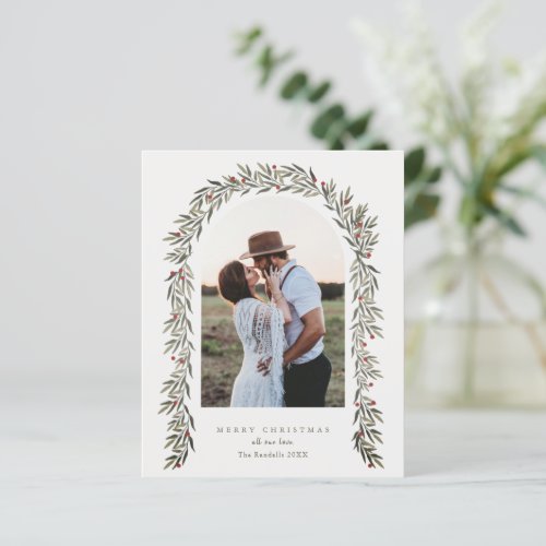 Budget Greenery Arch Elegant Photo Christmas Card