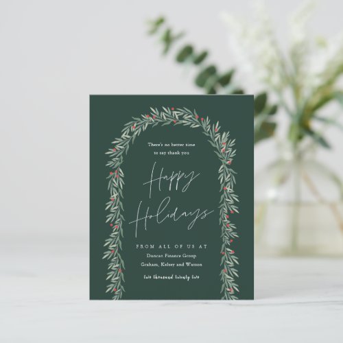 Budget Greenery Arch Script Business Holiday Card