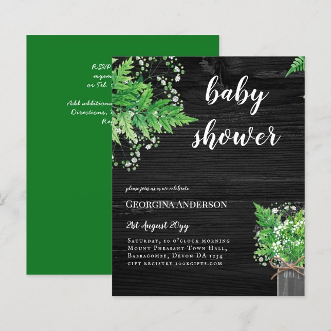 BUDGET Greenery BABY Shower Invite Ferns (Front/Back)