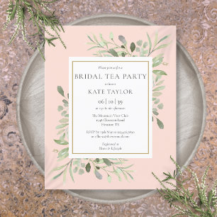 Budget Greenery Blush Pink Bridal Tea Party Invite